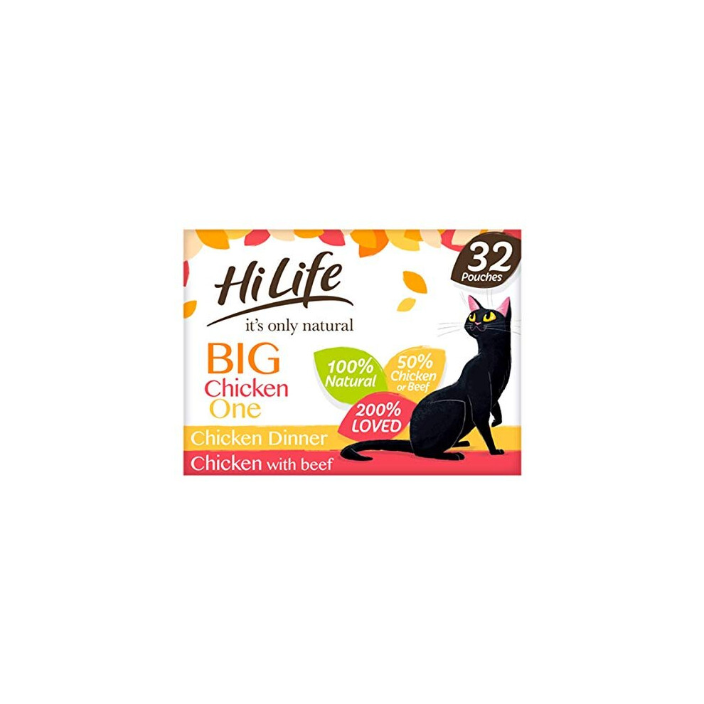 HiLife it's only natural - Complete Wet Cat Food - The Big Chicken One in Jelly - 100% Natural Ingredients Grain Free, 32 Pouches x 70g