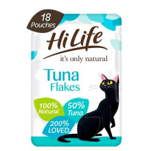 HiLife It's Only Natural Tuna Flakes Wet Cat Food - 18 x 70g, 100% Natural, Grain Free, 50% Tuna, No Soya/GMOs, No Artificial Additives