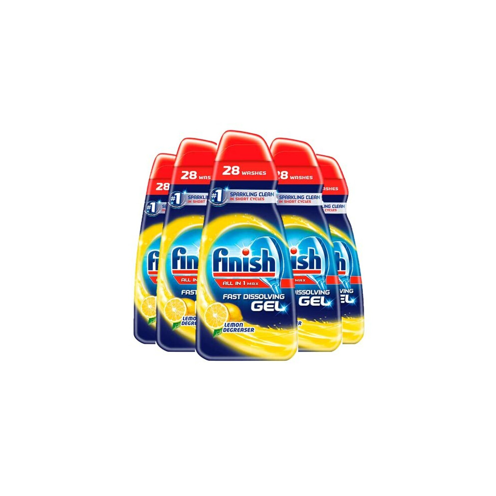 Finish All In One Dishwasher Gel | Scent : LEMON| Size: 700ml, PACK OF 5 |Fast Dissolving Gel for Sparkling Clean Dishes