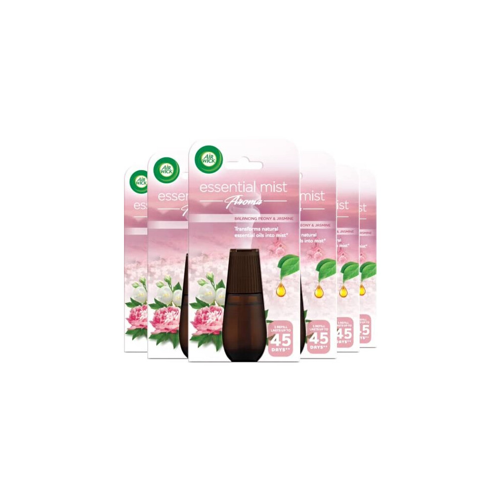 Air Wick Airwick Essential Mist Refills, Essential Oil Diffuser Air Freshener Refills For Aromatherapy, Balancing Peony & Jasmine, Multipack Of 6 X 45 Days,
