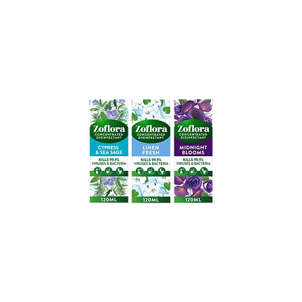 Zoflora Mixed Pack Assortment 12pc x 120ml, Concentrated 3-in-1 Multipurpose Disinfectant ? Fragrances May Vary Kills 99.9% of Bacteria & Viruses