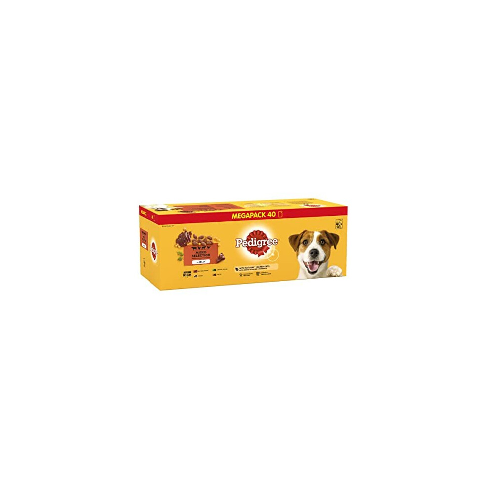 Pedigree Wet Dog Food for Adult Dogs Pouches Mixed Selection in Jelly, 40 Pouches (40x100g)