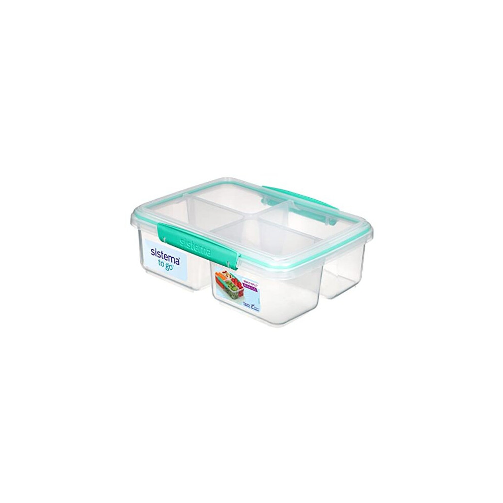 Sistema 1007708 To Go Quad Split Food Storage Container, Clear with Coloured Clips, 1.7 L