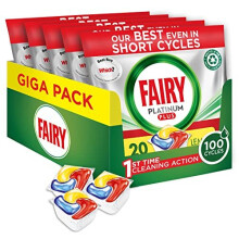 Fairy Platinum Plus Dishwasher Tablets Bulk, Lemon, 100 Tablets, Fairy's Best Tough Food Cleaning That Leaves Your Dishes Shiny Clean Like New