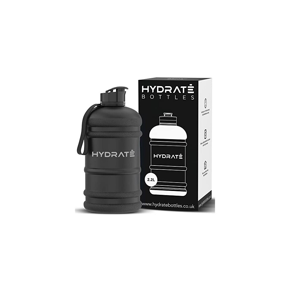 HYDRATE XL Jug 2.2 Litre Water Bottle - BPA Free, Flip Cap, Ideal for Gym, Large Sports Bottle, Extra strong material - Matte Black