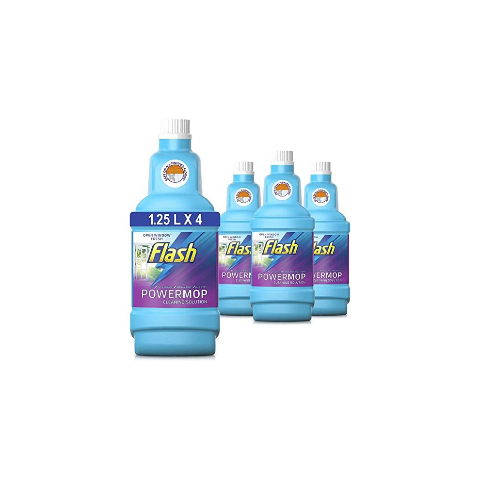 Flash Powermop Refill Liquid, Floor Cleaner, Fresh, 5 Litres (1.25 L x 4)