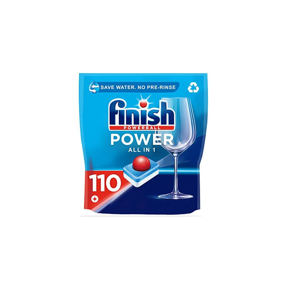 Finish All-In-One Dishwasher Tablets Bulk - 110 Tabs For Everyday Clean & Shine, Powerball, No Pre-Rinse