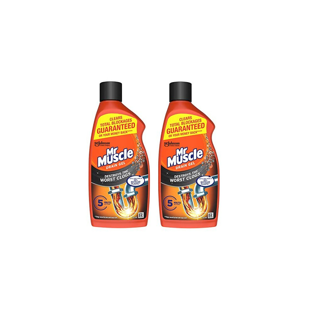 Mr Muscle Drain Unblocker, Sink & Drain Cleaner, Heavy Duty Drain Gel, 2 x 500 ml