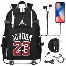 Mochila escolar USB de gran capacidad Jordan 23 - Negro