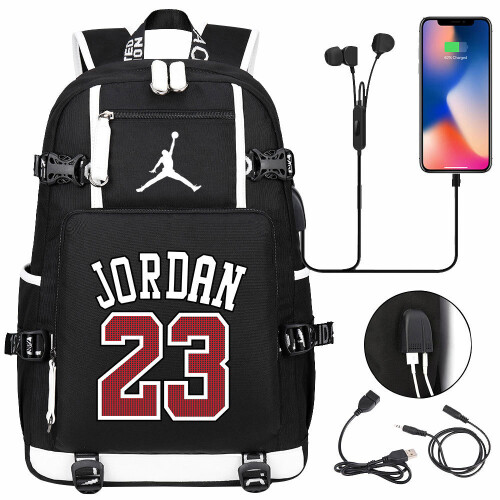 Mochila escolar USB de gran capacidad Jordan 23 - Negro