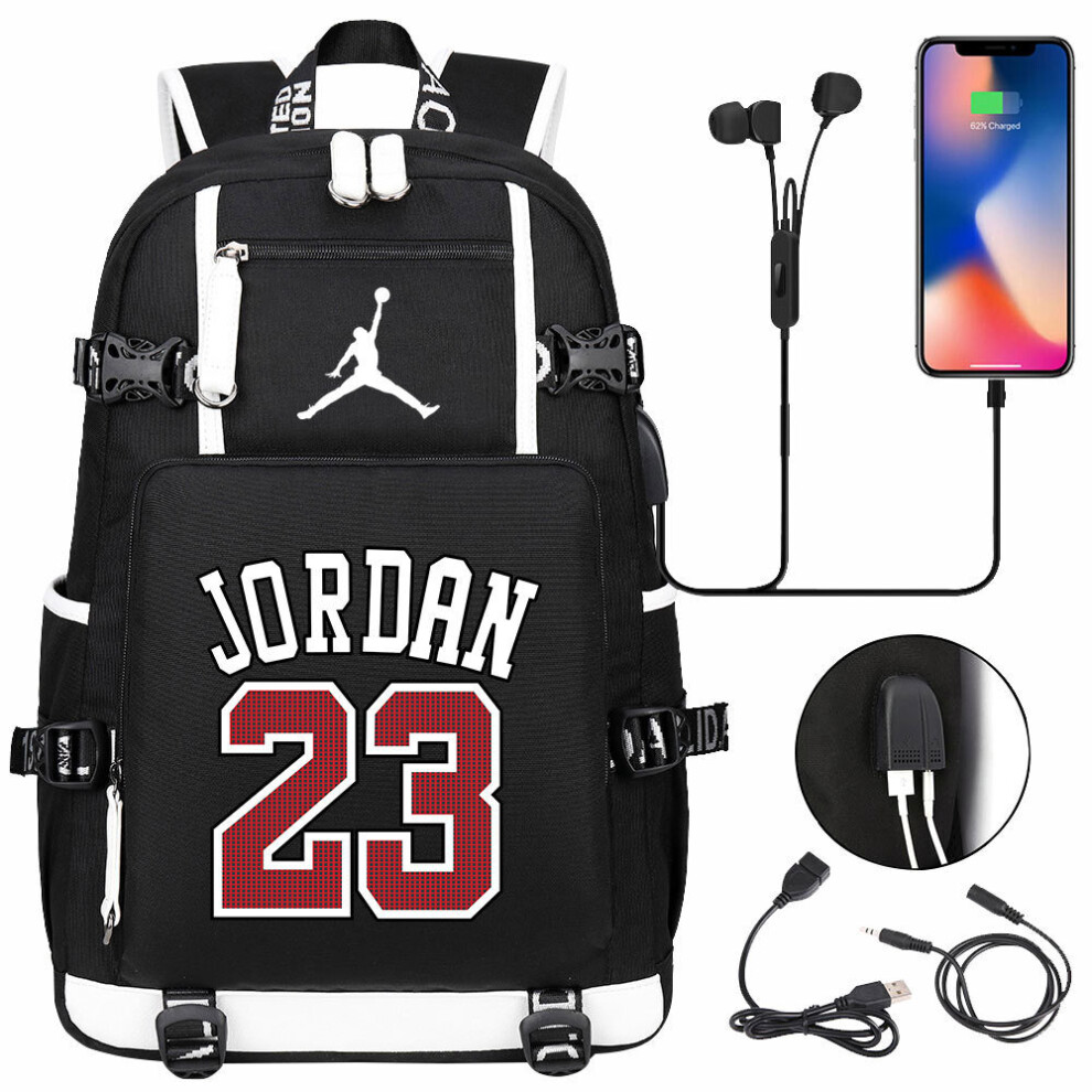 USB Large Capacity Student Schoolbag Jordan 23 - Black