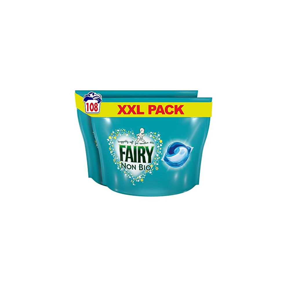 Fairy Non-Bio PODS, Washing Liquid Laundry Detergent Tablets / Capsules, 108 Washes (54 x 2), Huggably Soft for Sensitive Skin