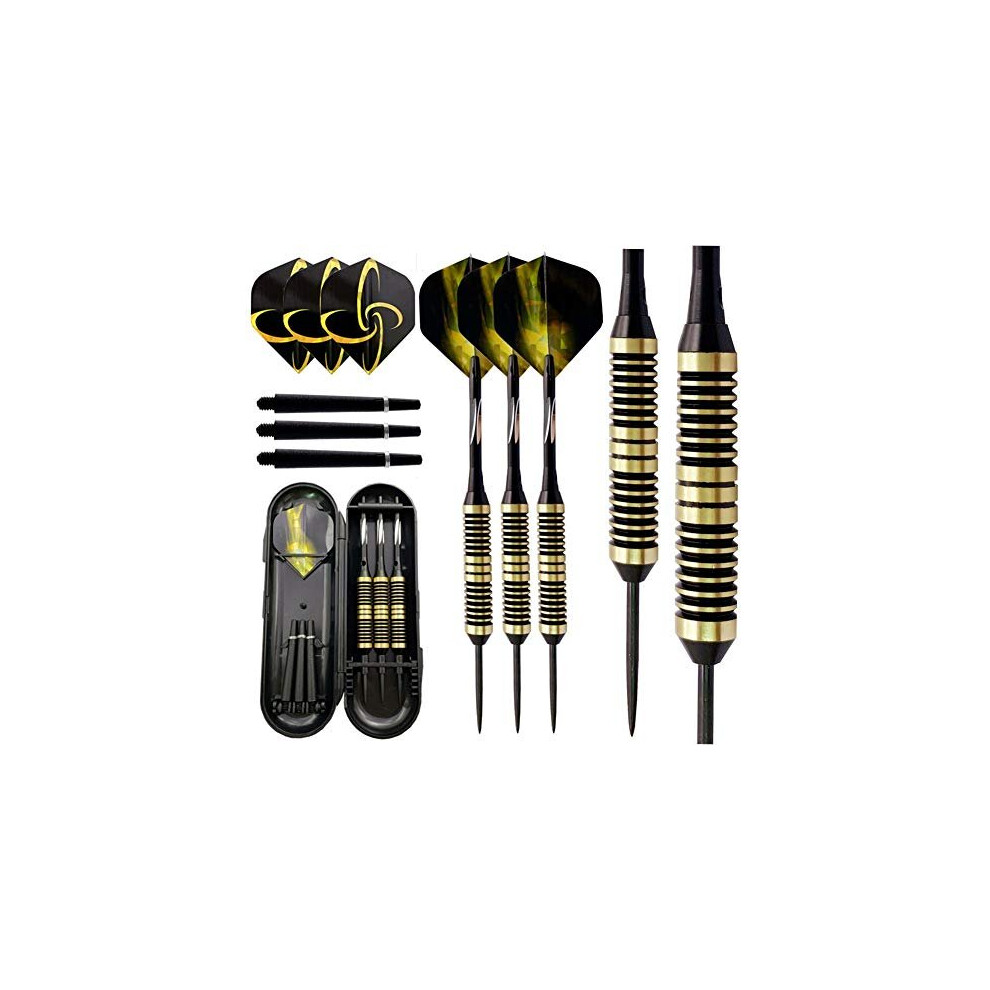 Steel Tip Darts Set 24g,3 Pack Professional Dart with Aluminum Shafts(+3 More Spare Shafts) and 2 Style Flights And Darts Case