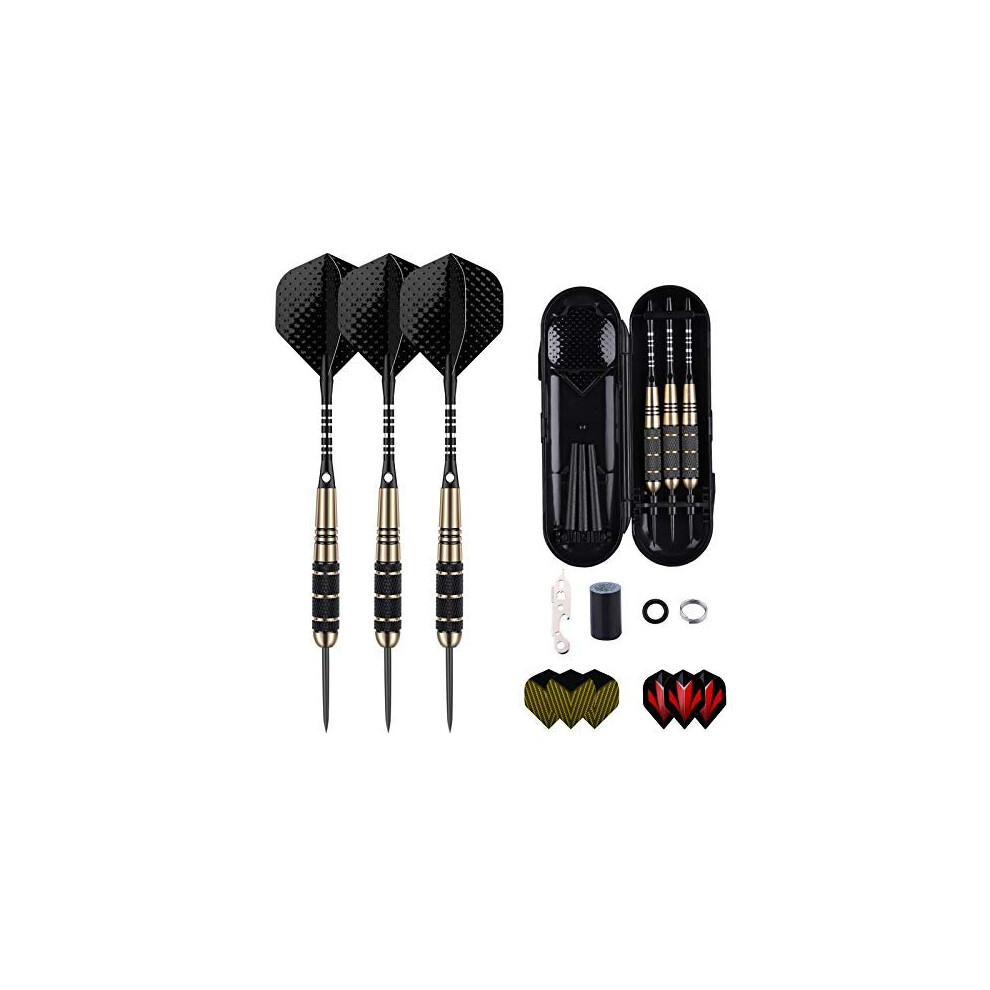 sanfeng Professional 3 Pack 24 Grams Steel Tip Darts Set With Brass Barrel, Black Aluminum Shafts 9pcs Standard Flights + 50pcs Rubber O-Rings + 12pcs