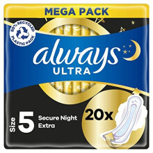 Always Ultra Sanitary Towels with Wings, Secure Night, Size 5, 80 Towels (20 x 4 Packs), MEGA PACK, Odour Neutraliser, Absorbent Core