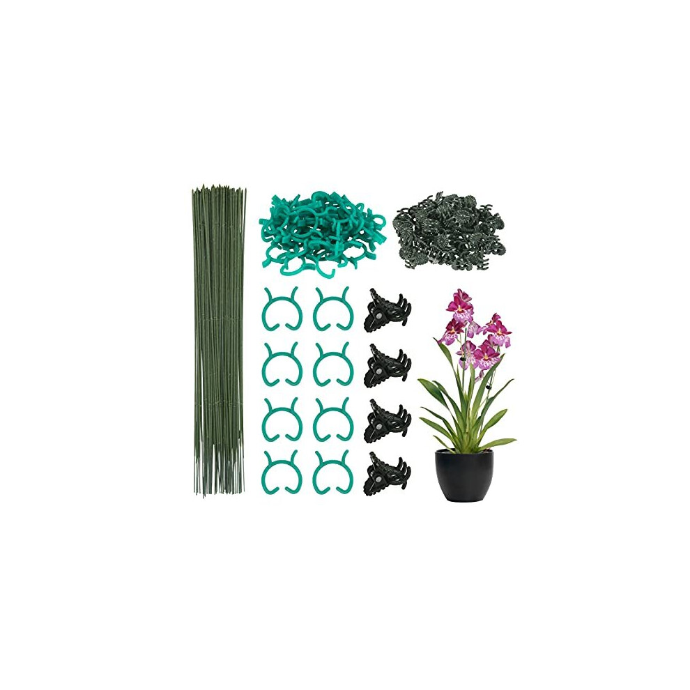 DKINY 150 Pcs Orchid Support Sticks and Clips Plant Supports Set with Orchid Clips Green Plant Clips and Stakes for Garden Orchid Flower Small Plants