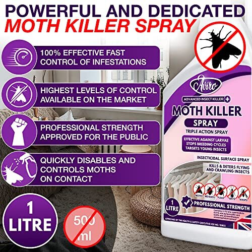 Aviro Moth Killer Spray (1 Litre) Fast Acting Moth Repellent Killer For Carpet, Fabric