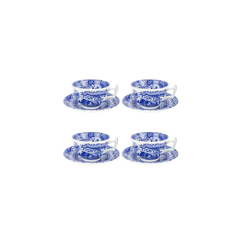 Spode Blue Italian Teacup and Saucer, Set of 4