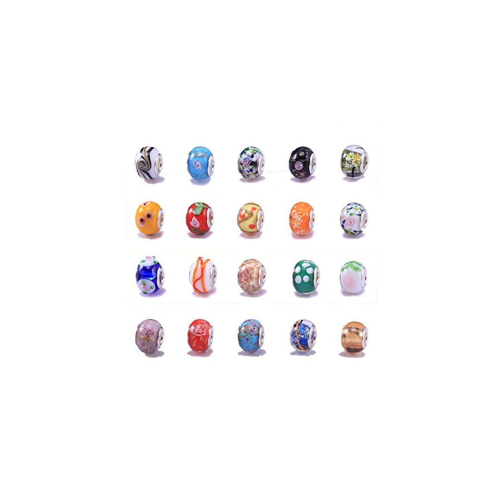 Johnson & Johnson 20 Mixed Murano Lampwork Glass Beads - Fits Charm Style Bracelets (Core Size 5Mm)
