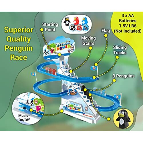 ARSUK Penguin Go Racer Track Toy Kids Fun Playing Games with Slide Music Climbing Stairs Toys for Toddlers and Kids Playful Roller Coaster on OnBuy