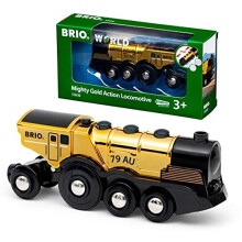 BRIO Mighty Gold Action Locomotive Battery Powered Train for Kids Age 3 Years Up - Compatible with all BRIO Wooden Railway Sets & Accessories