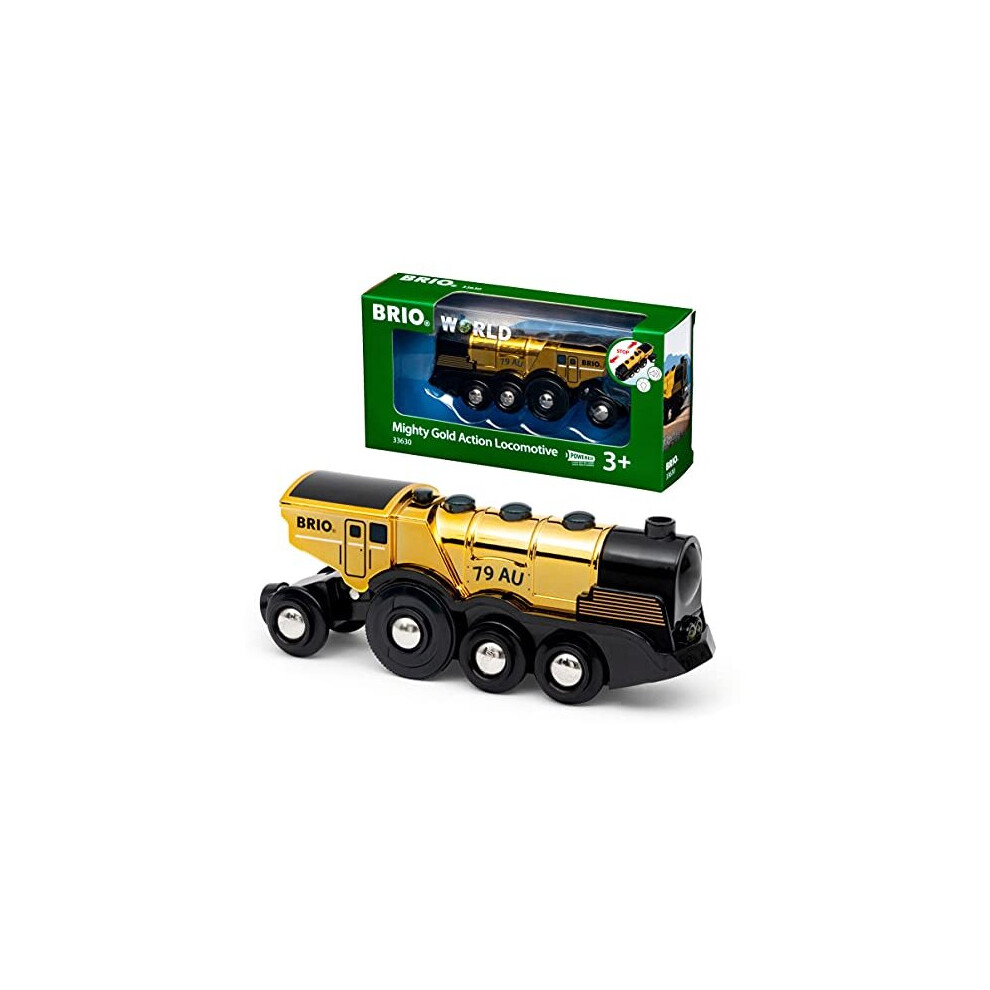 BRIO Mighty Gold Action Locomotive Battery Powered Train for Kids Age 3 Years Up - Compatible with all BRIO Wooden Railway Sets & Accessories