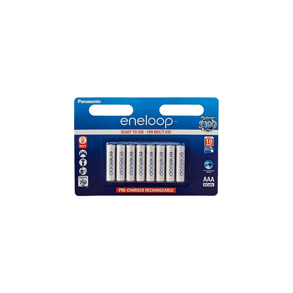 Panasonic Eneloop AAA Micro 750mAh Eneloop NiMH Ready to Use Rechargeable Battery BK-4MCCE (8 Classic Batteries),White