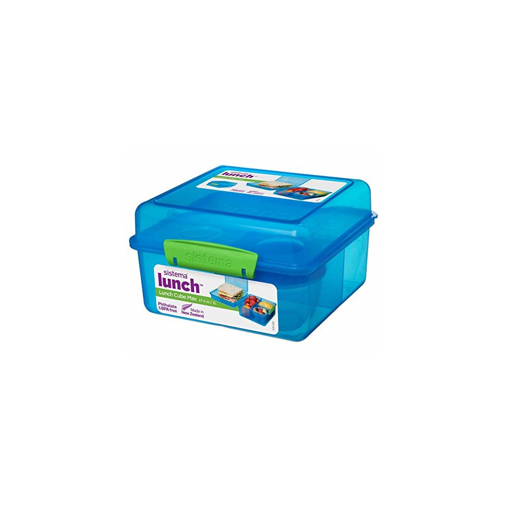 Sistema TO GO Lunch Box Cube Max | 2 L Bento-Box Style Food Container with Dividers & Leak-Proof Yoghurt Pot | BPA Free | Assorted Solid Colours (Not