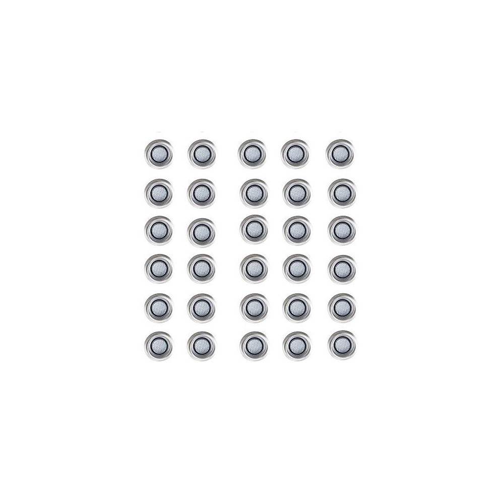 Pack of 30 - MiniSun 40mm White LED Round Garden Decking / Kitchen Plinth Lights Kit - IP67