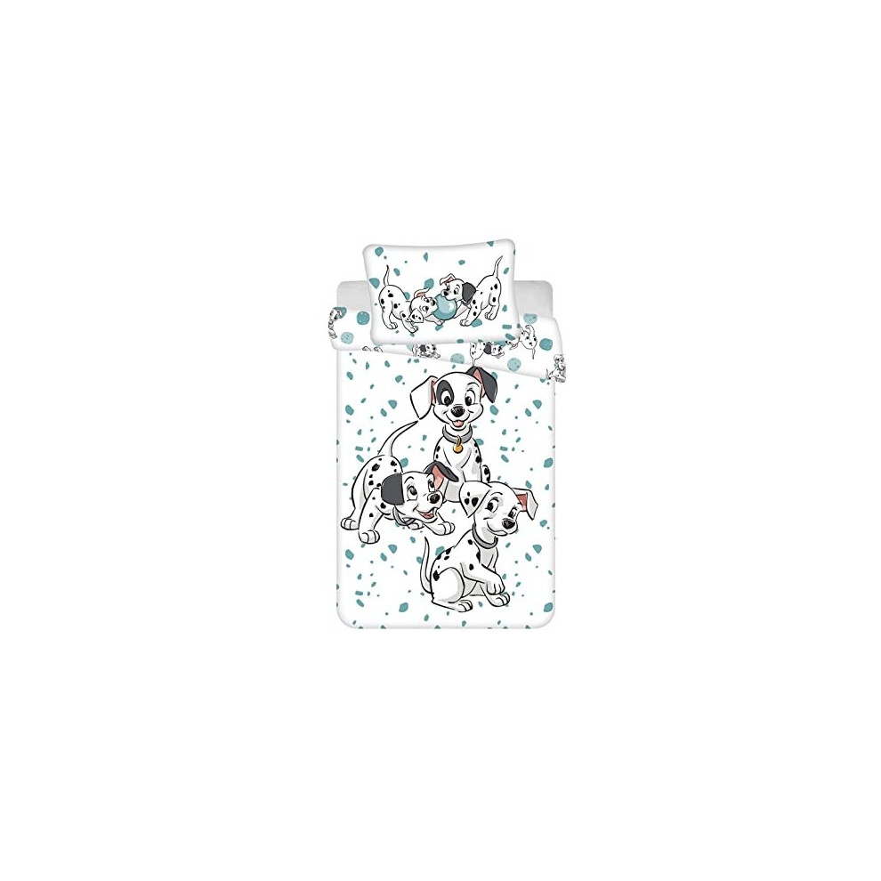 Disney 101 Dalmatians Baby Cot Duvet and Pillow Set | Boys & Girls Toddler Bedding sets | Featuring The Ionic Dalmatian Family, White