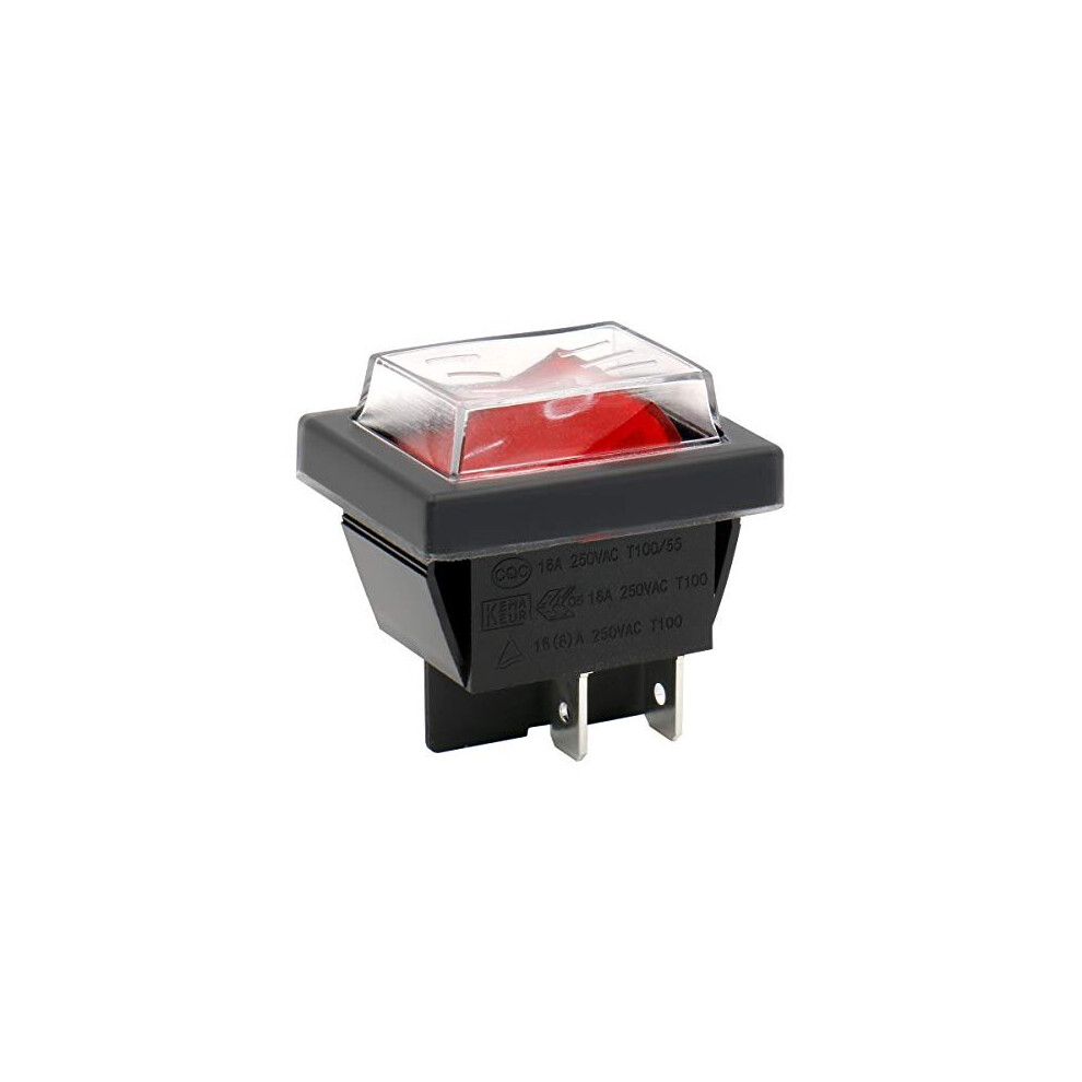 Heschen Rocker Switch On-Off Dpst 4 Terminals Red Light 16A 250Vac With Waterproof Cover 670534172520
