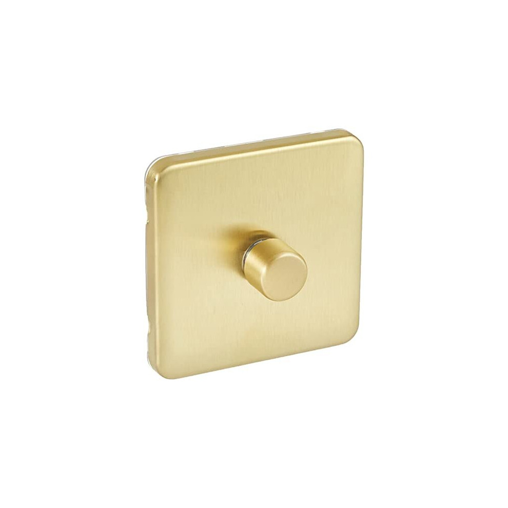 Schneider Electric Lisse Screwless Deco - Single Universal 2 Way Dimmer Light Switch, 400W/VA, GGBL6012CSBS, Satin Brass