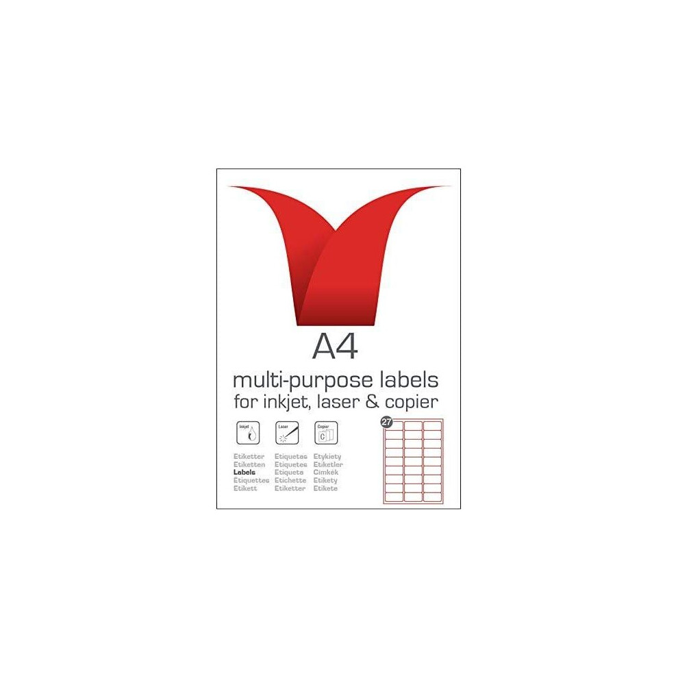 Multi-Purpose FBA A4 White Self-Adhesive Labels - Die Cut 63.5 x 29.6mm - 27 Labels per Sheet - 100 Sheets per box/2700 Labels per Pack