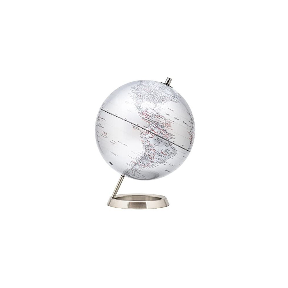 EXERZ 30cm World Globe - Stainless Steel Ring Standing, Packaging in premier Kraft Box, Perfect for Gifting - Metallic Silver