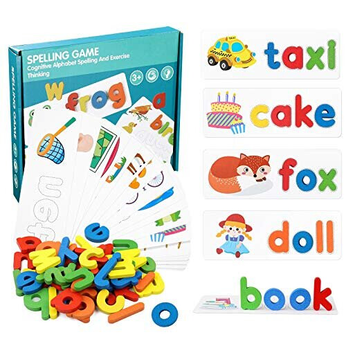 NUOBESTY Spelling Game Toys, Wooden Alphabet Puzzle Toys Set, Words ...