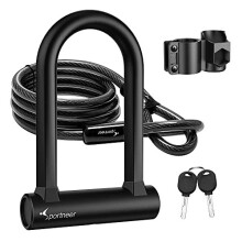 Sportneer Bike Lock, Heavy Duty D Lock with 5 Ft Security Steel Cable Mounting Bracket for Road Bike, Electric Bike, Mountain Bike, Folding Bike