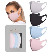 VIRTUE CODE Second Skin Cloth Face Mask Pack. 4 Buttery Soft Masks Washable Fabric - Pink, Baby Blue, Soft Grey and Black Face Mask Reusable.