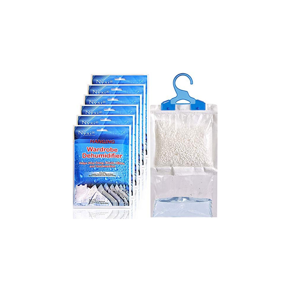 Nyxi Set of 6 Hanging Interior Wardrobe Dehumidifier - 230g Each Bag - Ideal to stop damp, mould mildew & condensation- For Wardrobe, Home, Kitchen,
