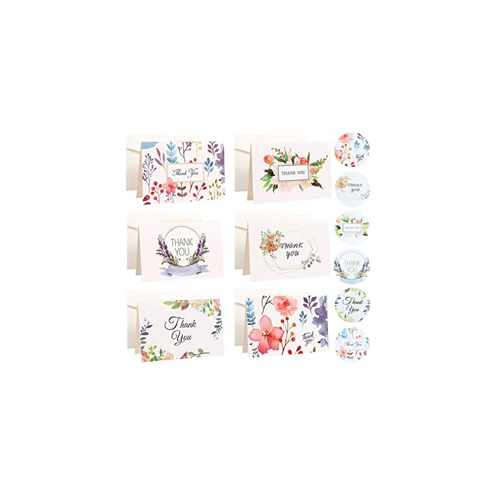 18 Pack Thank You Cards with Envelopes and Stickers 6 Colorful Flower Designs Elegant Bulk Thank You Notes Blank Inside Floral Greeting Cards for