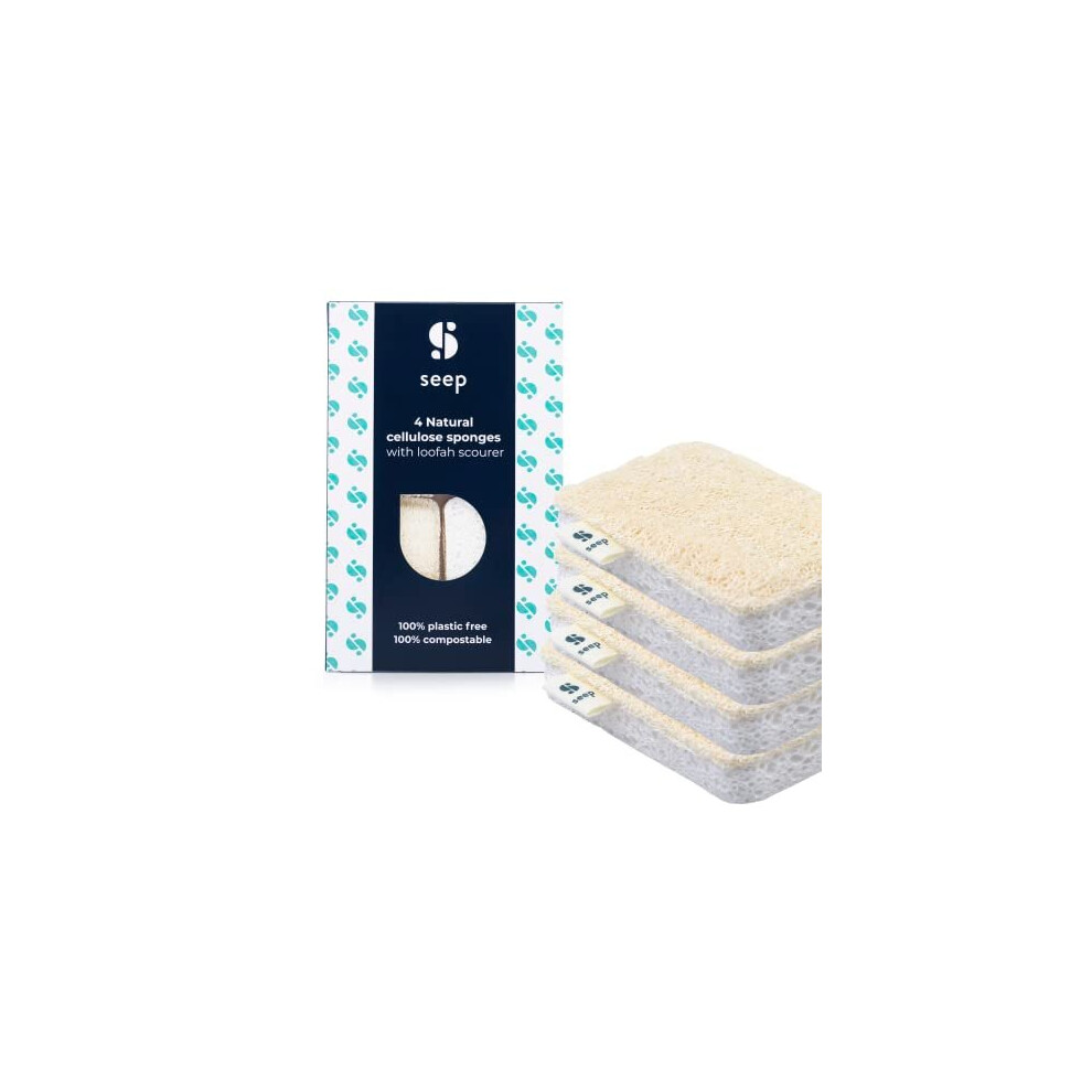 Seep Eco Sponges Washing Up - Compostable Kitchen Sponge - Cleaning Sponges Made Using Loofah - Sponge Scourer - 4 X Pack Multipack