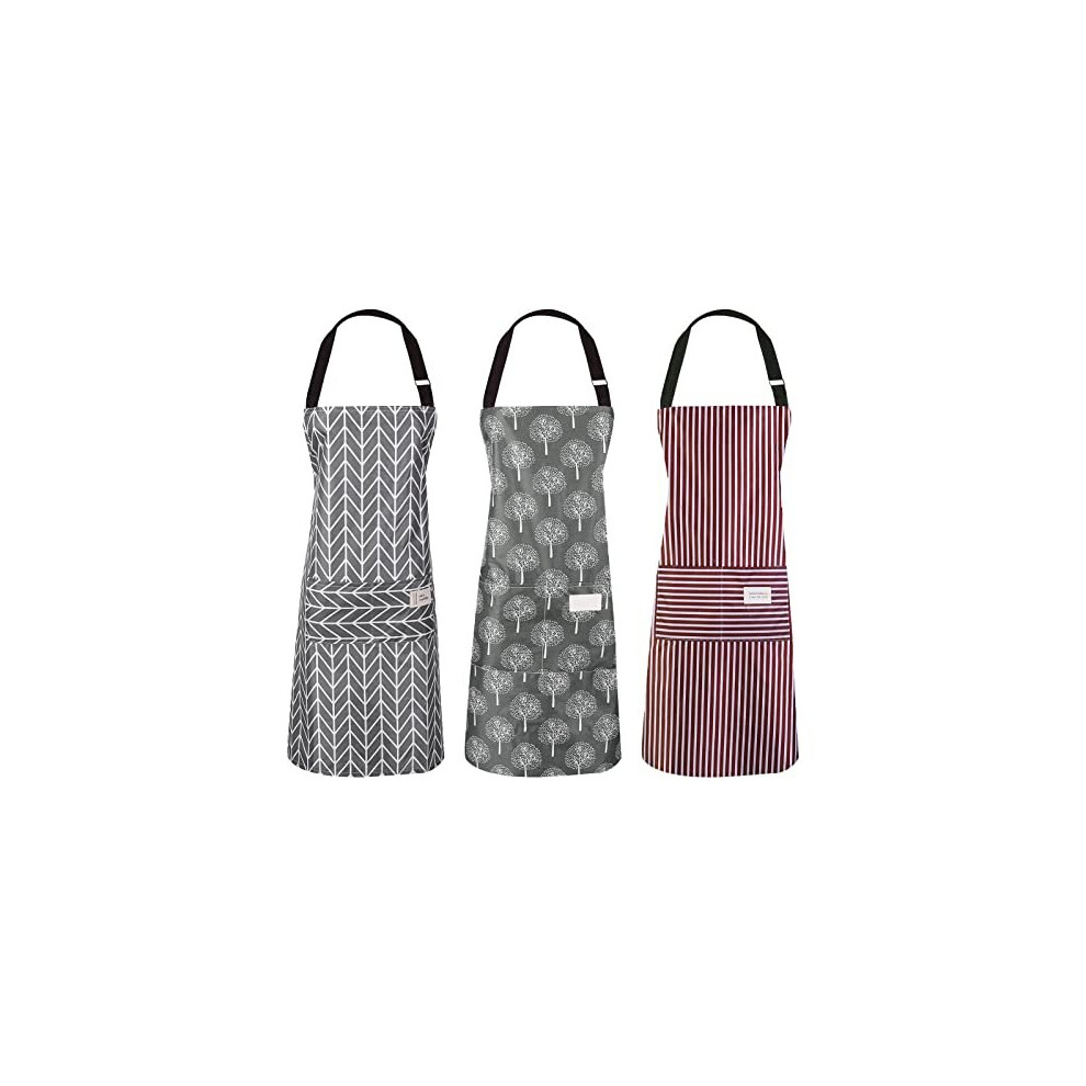 AKlamater 3 PCS Women Apron with Pockets Adjustable Cooking Aprons PVC Waterproof Kitchen Bib Apron for Kitchen Cooking Baking Household Cleaning