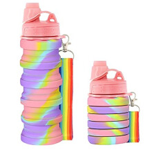 Newthinking 500ml Water Bottle for Kids, Portable Foldable Silicone Water Bottles, Collapsible Leak Proof Drink Bottles with Lanyard Strap for Girls