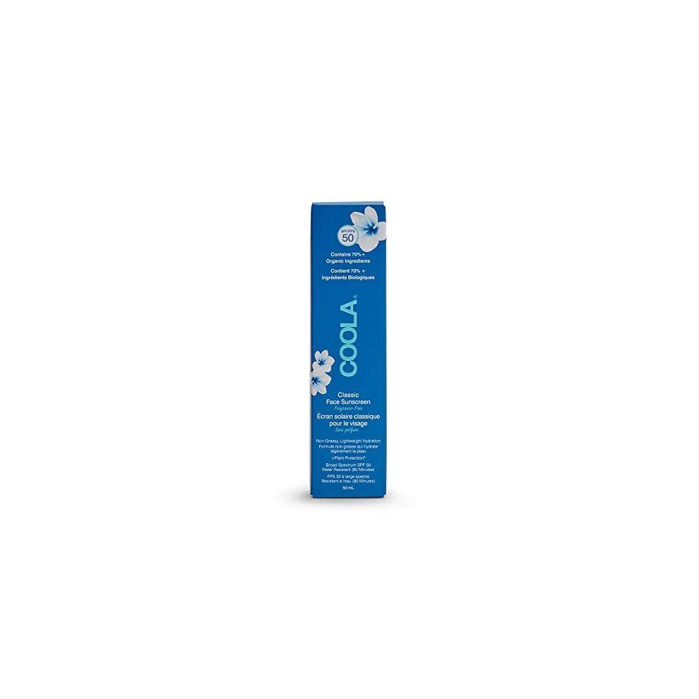Coola Classic SPF 50 Face Sun Cream Lotion, Broad Spectrum UVA/UVB Protection Sunscreen, Vegan and Paraben Free, Fragrance Free, 50 ml