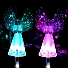 2Pack Garden Solar Lights Outdoor, Waterproof Solar Angel Stake Lights with Luminous Lamps Wings Multi-Color Changing LED Solar Lights for Outdoor