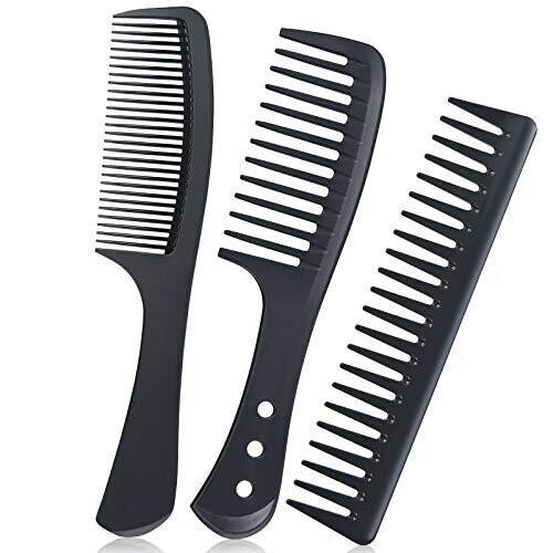 URAQT 3-Pack Carbon Fiber Wide-Tooth Hair Comb Set - Anti-Static, Heat-Resistant Detangler for Wet/Curly Hair, Reduces Breakage