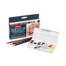 Derwent Shade & Tone Mixed Media Set, 16 Piece Set, Natural Paint Colours with Inktense, Graphitint, Pencils & Tinted Charcoal, Professional Quality,