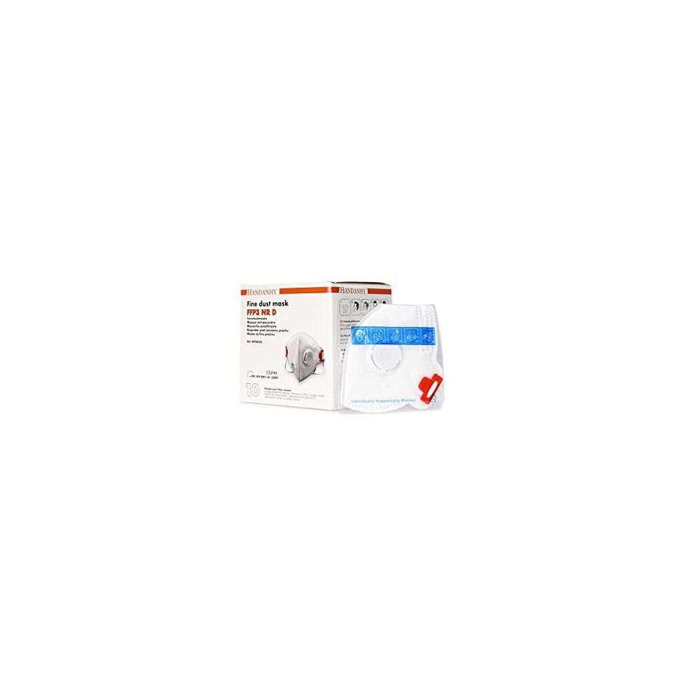 Handanhy HY8232 (x10) NR D Premium Disposable Respirator - FFP3 Face Masks with Exhalation Valve - CE Marked Certified & Tested by BSI, Individually