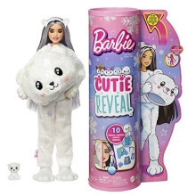 Barbie Cutie Reveal Doll, Costume Orso Polare Glitterato, 10 Sorprese Inclusa Mini Pet