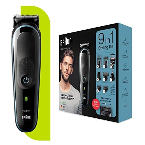 Braun Braun Beard Trimmer for Men Hair Trimmer, Beard Trimmer, 9 in 1 Styling Kit, 7 Accessories, Ideal for Face, Body, Ears and Nose, Gift Idea, MGK5380