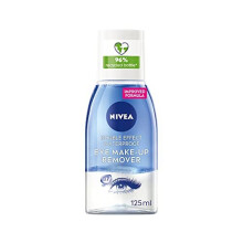 NIVEA Double Effect Waterproof Eye Make-Up Remover (125ml), Daily Use Face Cleanser for Make-Up and Mascara with Cornflower Extract and Biotin